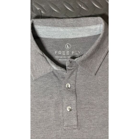 Free Fly Bamboo Flex Polo Shirt Men's Large Heather Grey Short Sleeve Stretch - Picture 5 of 5